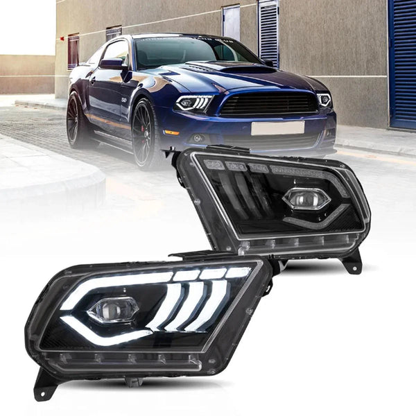 Pair Black Housing Headlights For 2010-2014 Ford Mustang – Direct Replacement Halogen Headlamps, SAE-Certified, Clear Lens