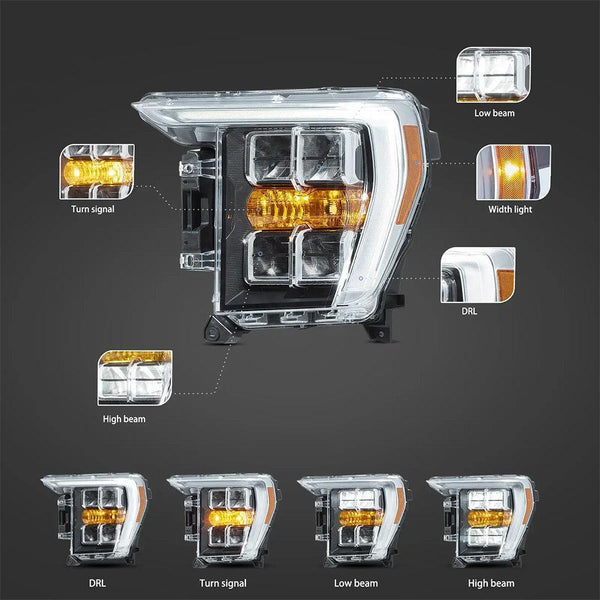 Chrome LED Headlight Bezel – Passenger Right Side For 2021-2023 Ford F-150, W/o AFS, Direct Replacement FO2503415