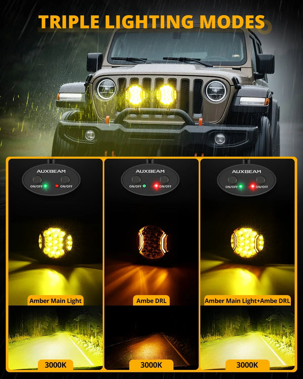 V-ULTRA Series | 7 Inch 226W LED Side Shooter Amber Pod Lights with Am