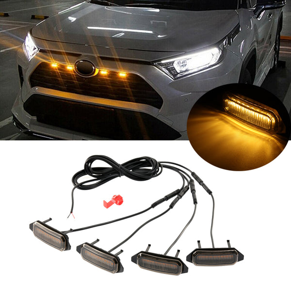 (4pcs/set) Modified LED Front Grille Lights Smoked Shell with Harness Fit  for Toyota RAV4 2019-2022