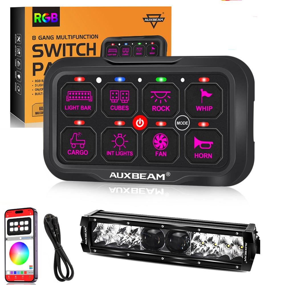 8 Gang Switch Panel+12 Inch 5D-PRO Series Combo Dual Row LED