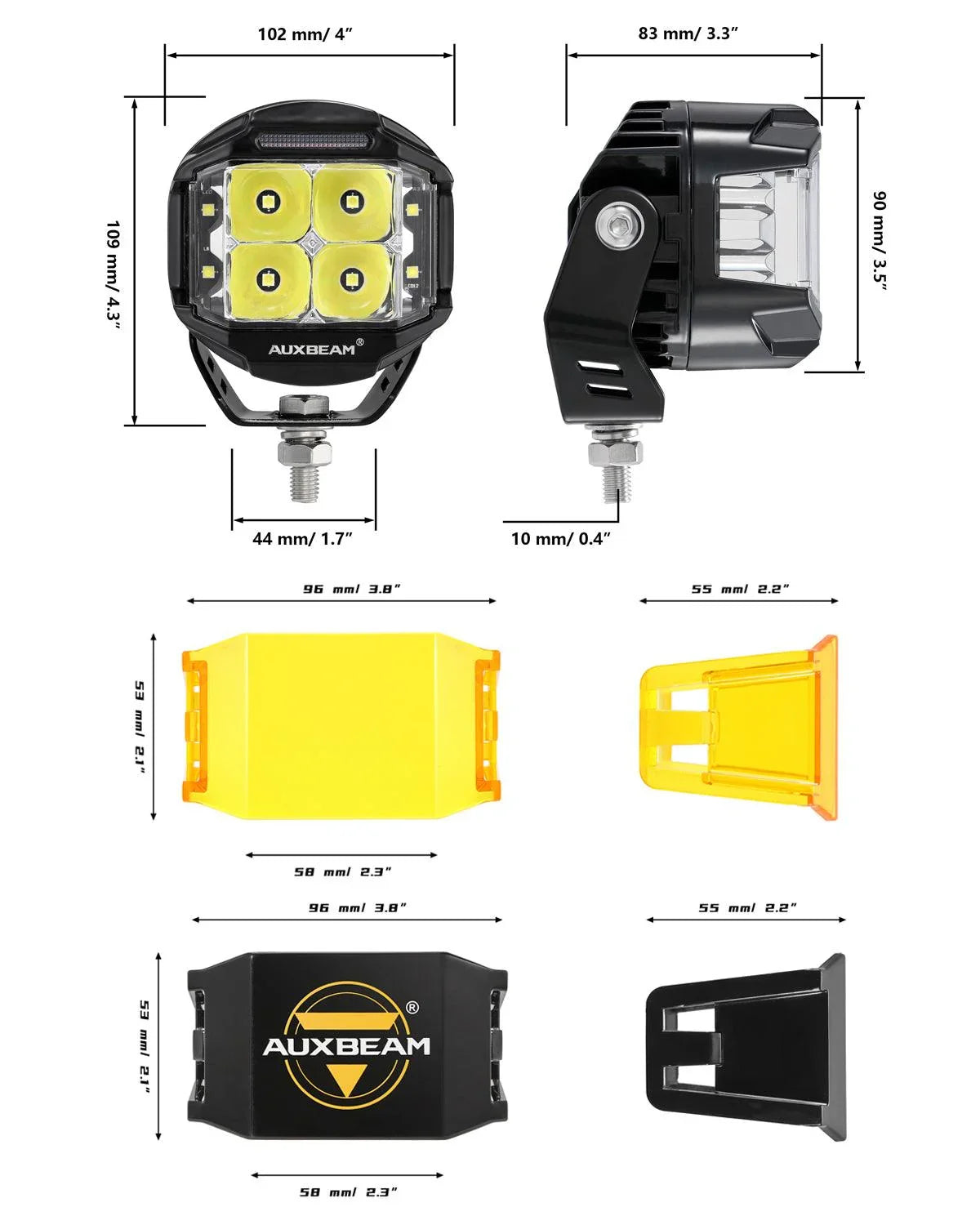 Auxbeam® 4 inch led pod, amber pod lights, Side Shooter for trucks
