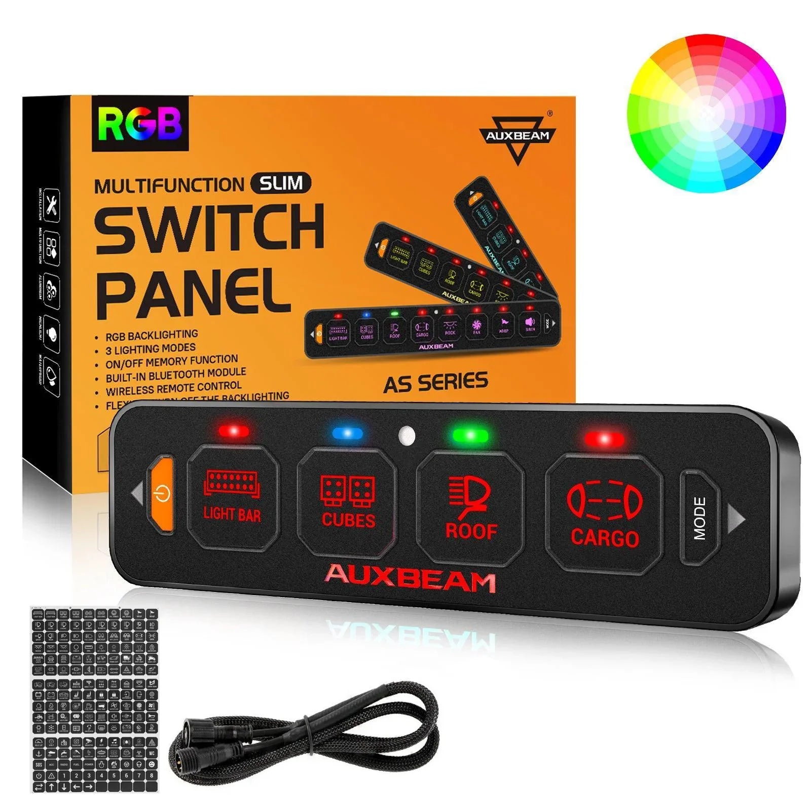 Auxbeam® AS-R40 RGB Slim Switch Panel, Toggle/ Momentary/ Pulsed