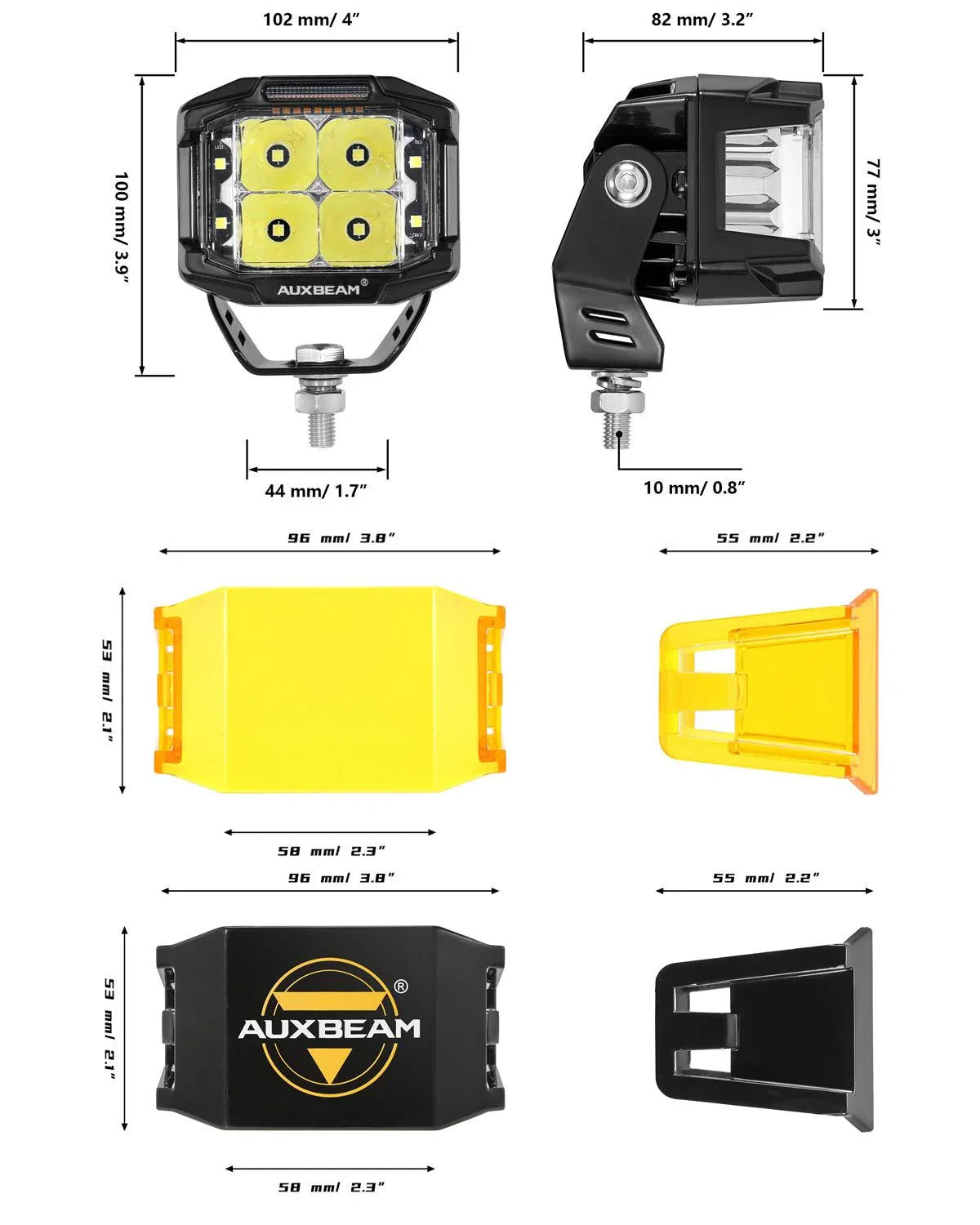 Auxbeam® 4 Inch Side Shooter LED Pod Lights Off Road Lights Amber