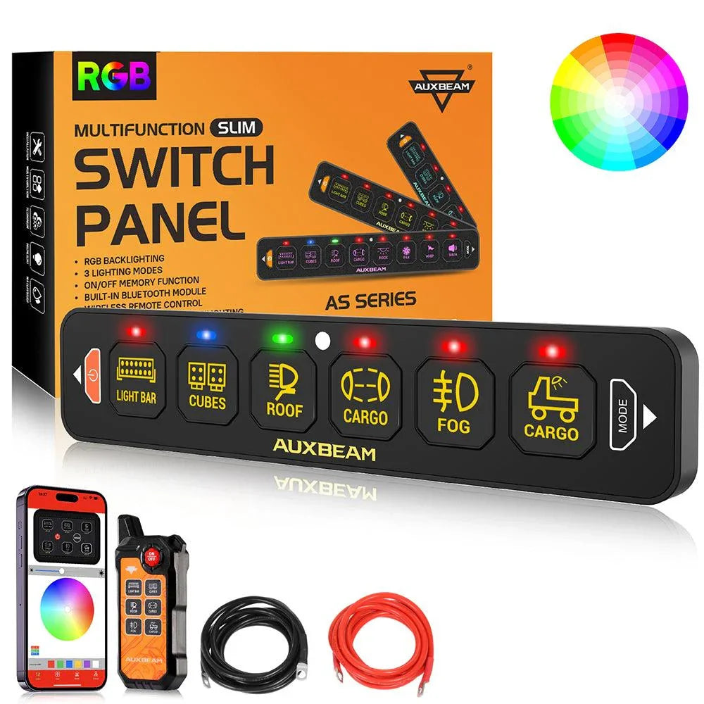 パーツ AUXBEAM 6 Gang Switch Panel System Auxbeam® AS-600 RGB Slim Switch Panel with APP&Remote Control