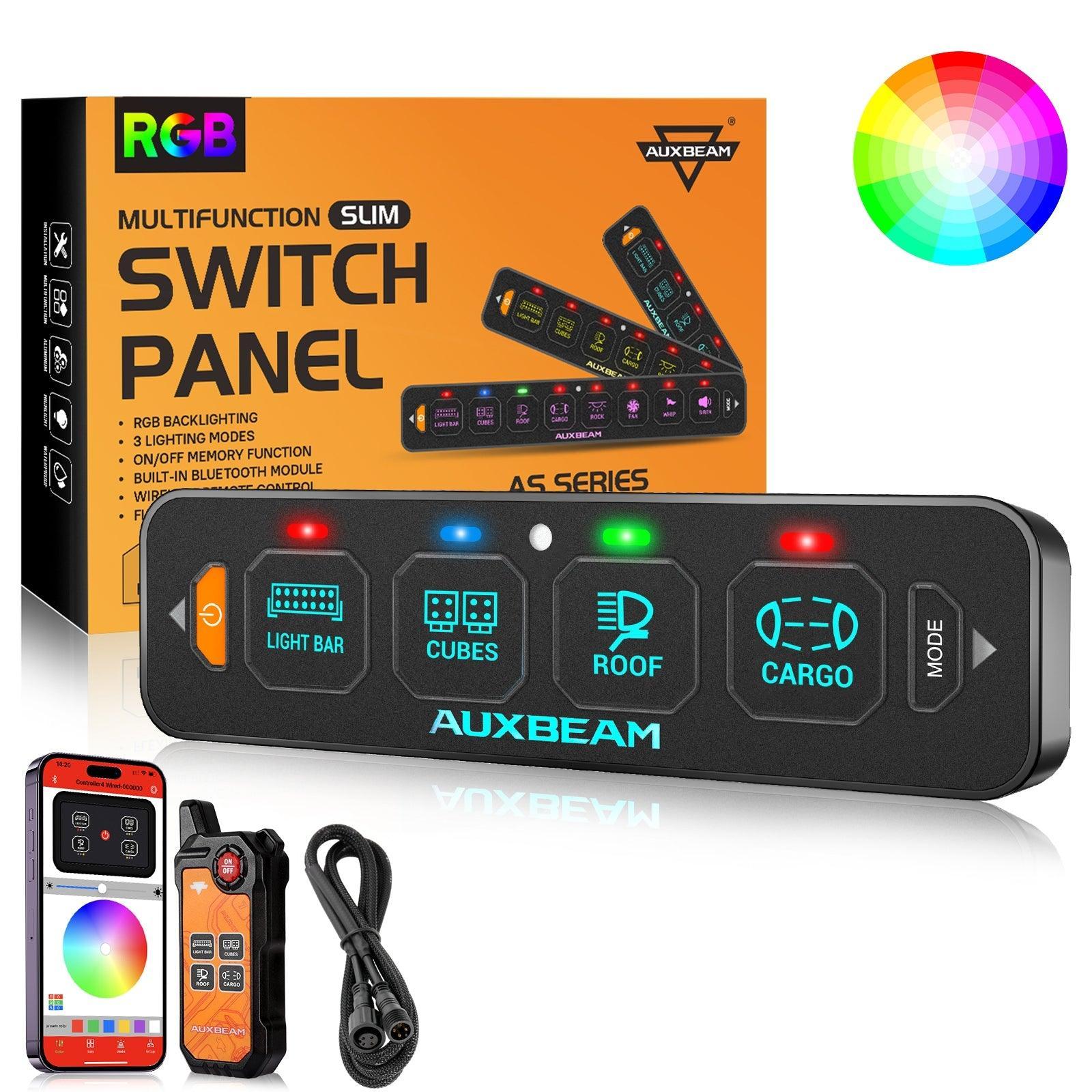 パーツ AUXBEAM 6 Gang Switch Panel System Auxbeam® AS Series 4/6 Gang RGB Slim Switch Panel with APP&Remote