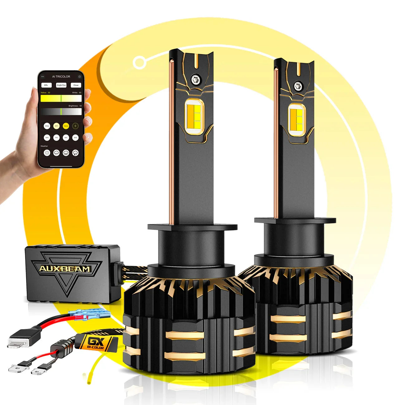 Auxbeam® H1 led headlight bulb | with app control via Bluetooth & dual ...