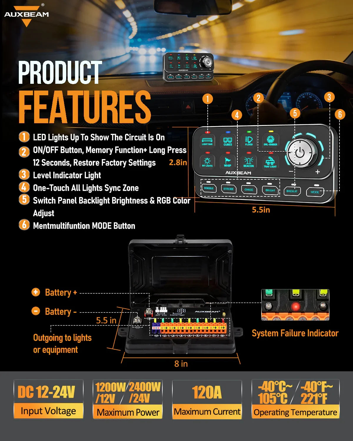 Pre-order Auxbeam® KS-80 Knob RGB Switch Panel MAX 120A ,Light