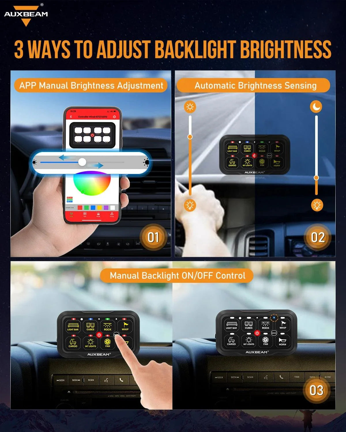 AR-800 8 Gang RGB Switch Panel, Off road Light Controller + 3