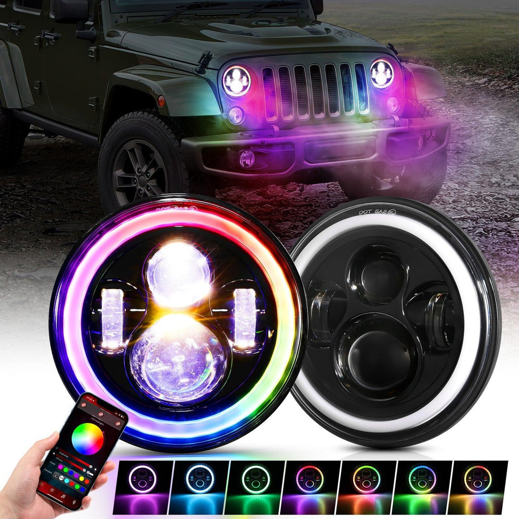 Upgraded 7 Inch Round LED Headlight with RGB Halo Ring for Upgraded 7 Inch Round LED Headlight with RGB Halo Ring for