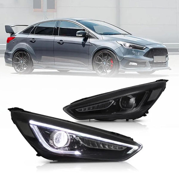 2015 16 17 18 Ford Focus LED Headlight Assembly Projector Dual Beam Black