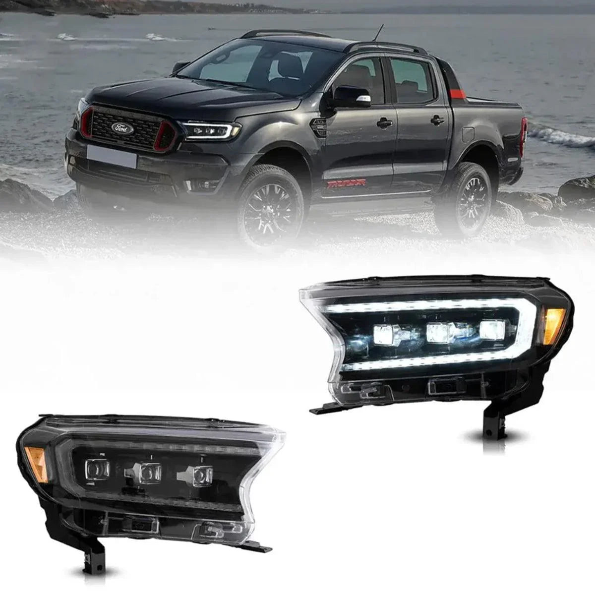 thumbnail interactive-video image 1 of VLAND For 2016-2021 Ford Ranger Projector FULL LED Headlights 1 of 14