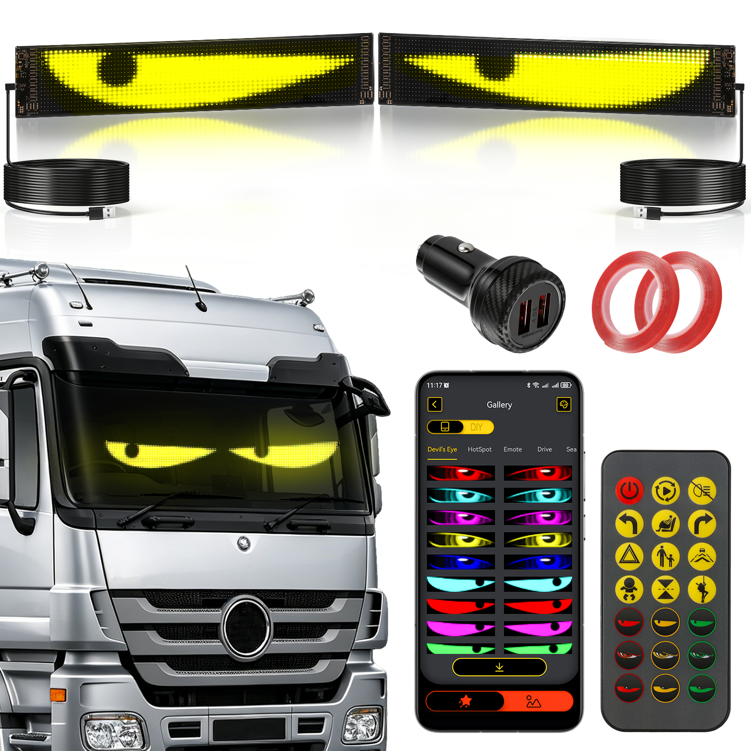Programmable Windscreen Light Devil Eye LED Light 2 Pack 23Inch - Flexible Programmable USB Screen ...