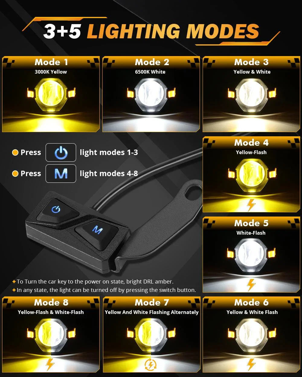 2007 Suzuki M109R LE Motorcycle LED Spotlight Light 3+5 Light Modes MT