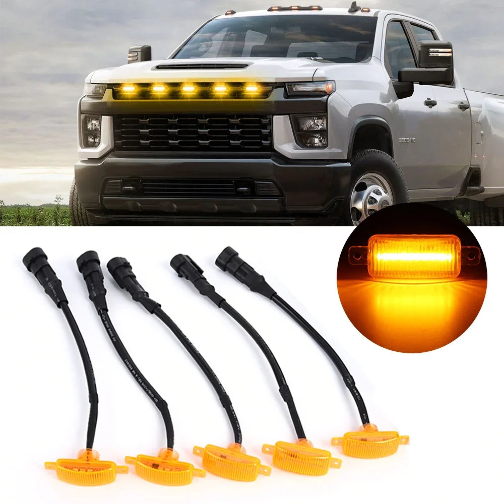 Front Light Set (5pcs/set) LED Front Grille Lights Raptor Style Amber Light Universal