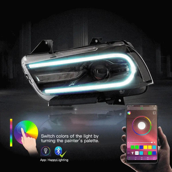2011 2012 2013 2014 Dodge Charger(LD) LED Headlight Assembly RGB Dual ...