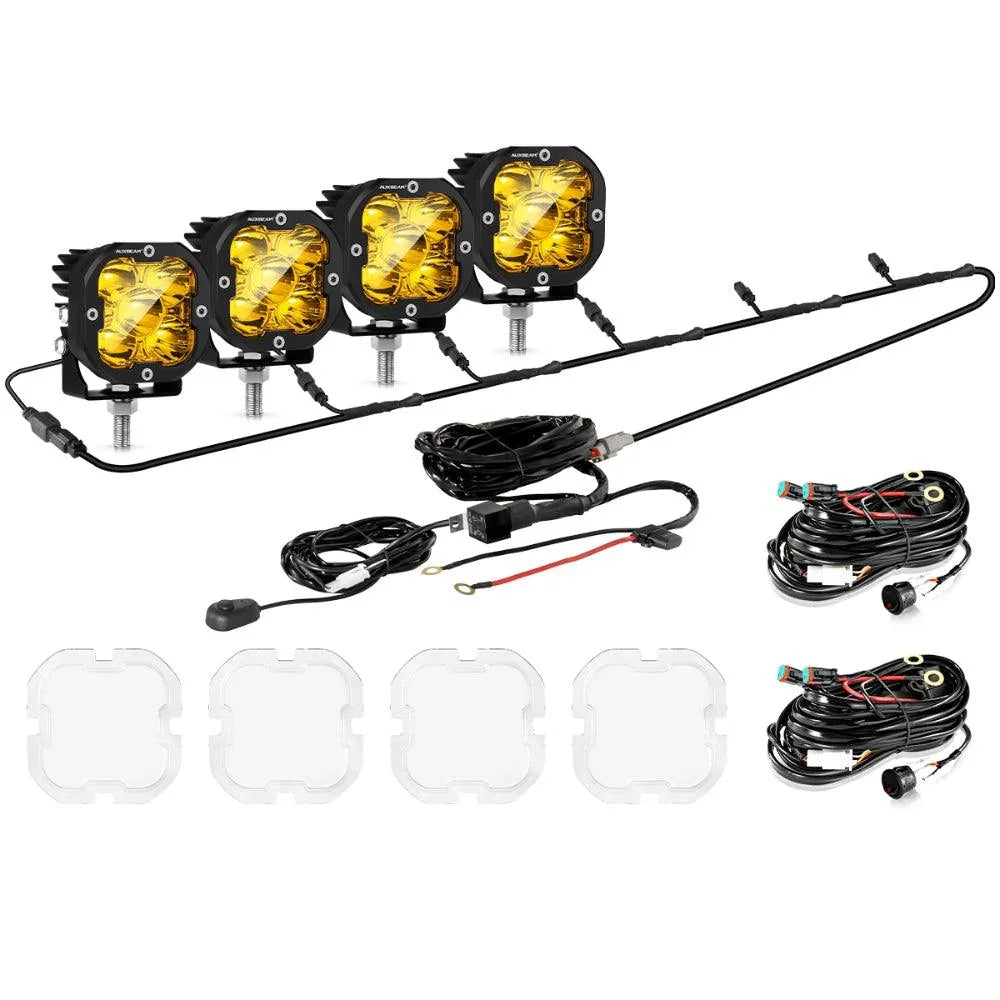 【週末値下げ】【新品未使用】AUXBEAM LEDライト ZD000676 Auxbeam 3 inch LED Pods Lights, Off Road Light with White&Amber Cover