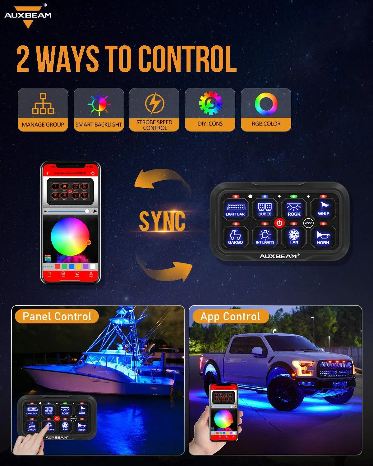 Auxbeam AR-800 RGB 8 Gang Switch panel for 3rd, 4th, 5th gen 4runner