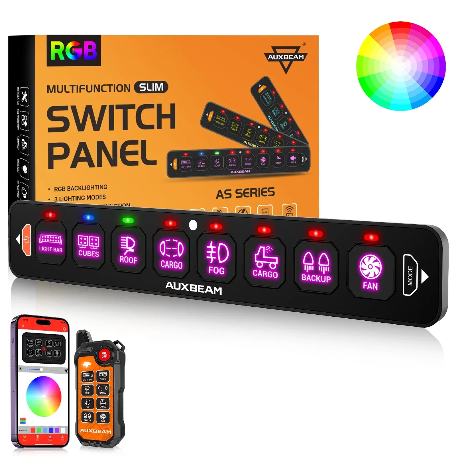 Auxbeam® AS-800 RGB Slim Switch Panel with APP&Remote Control Auxbeam® AS-800 RGB Slim Switch Panel with APP&Remote Control