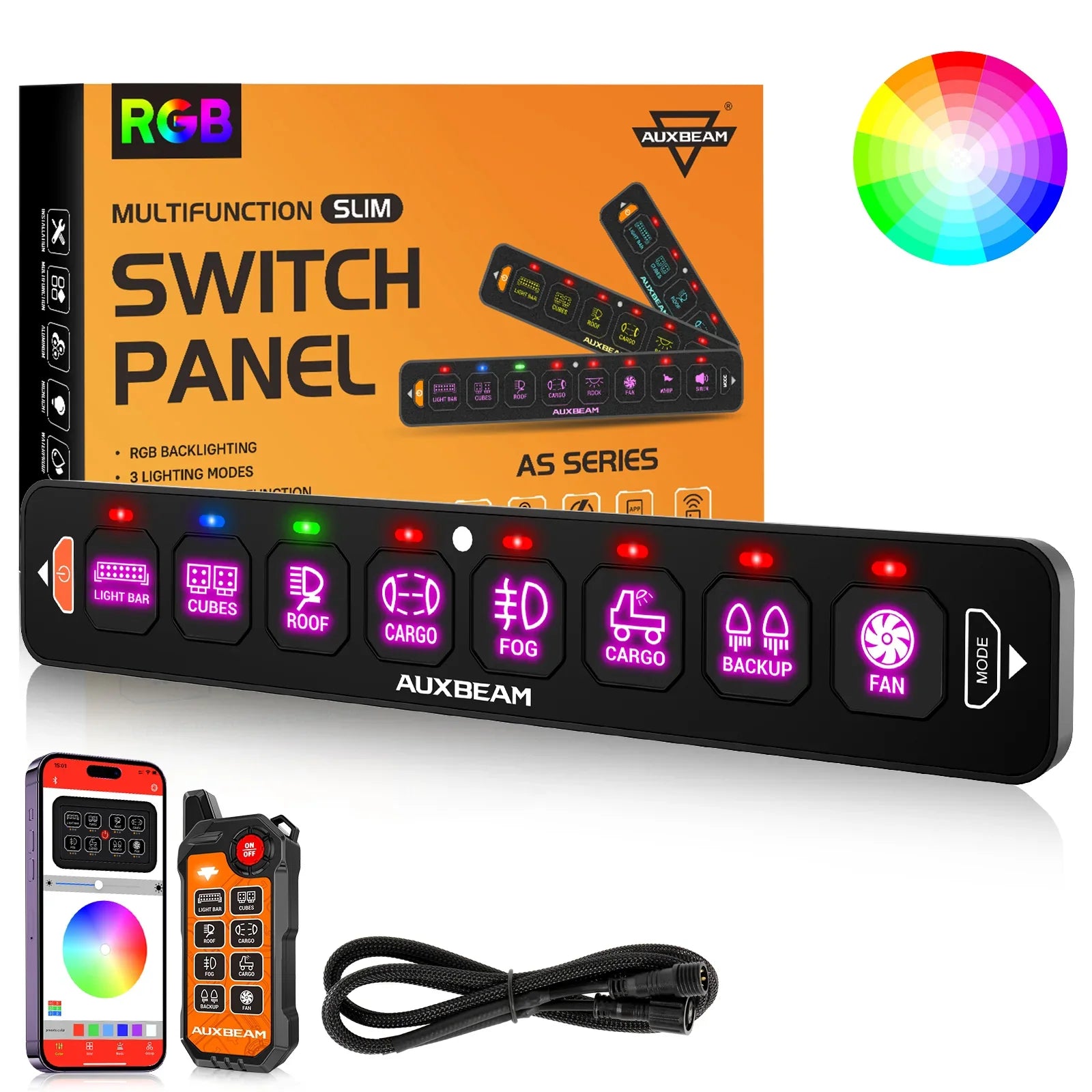 Auxbeam® AS-800 RGB Slim Switch Panel with APP&Remote Control