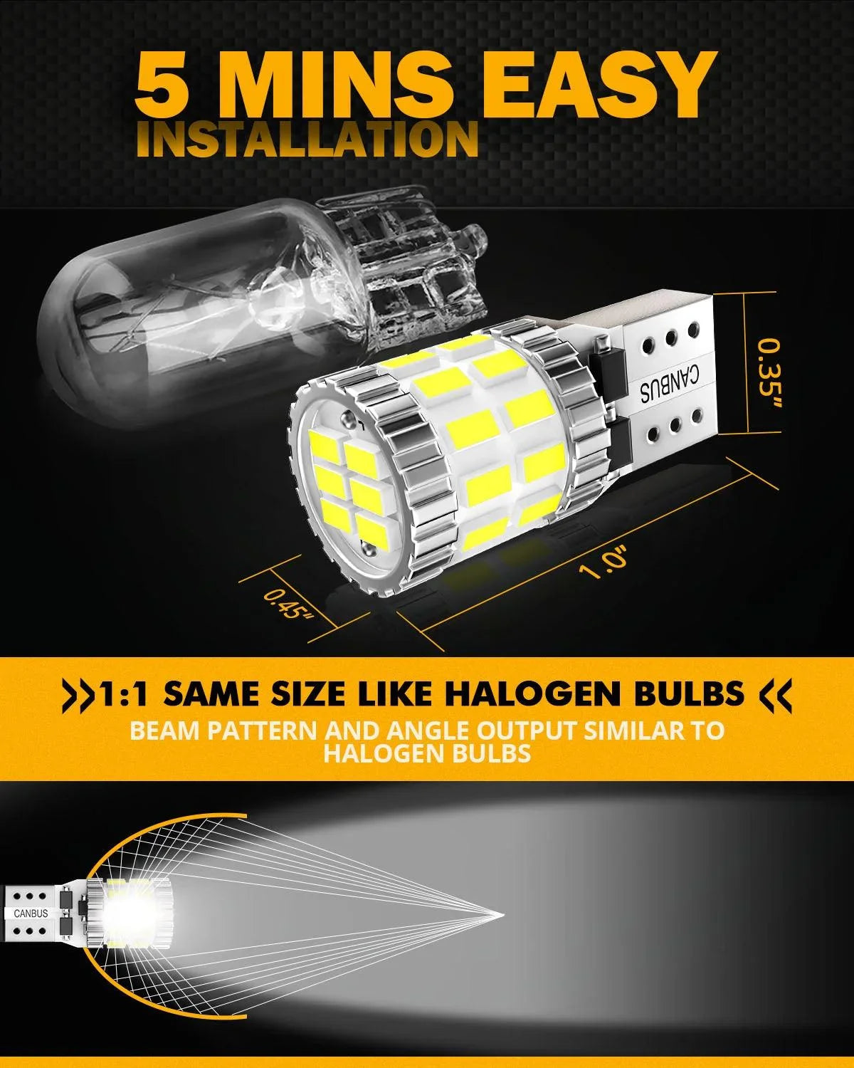 T10 168 2825 T10 LED License Plate, Front/Rear Side Marker/Parking