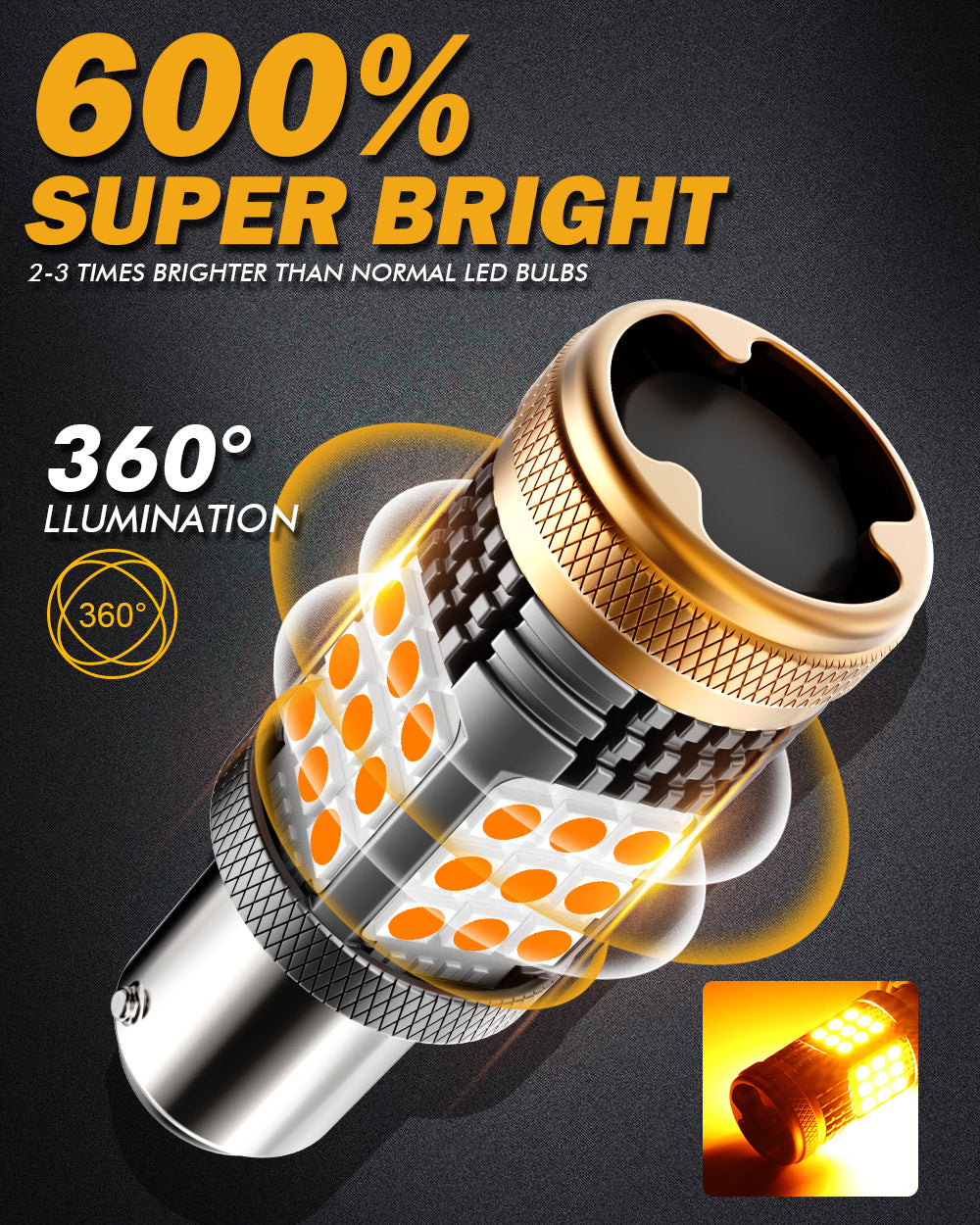 AUXITO 7507 LED Bulb PY21W BAU15S LED Bulbs Amber Yellow 2800LM for Tu