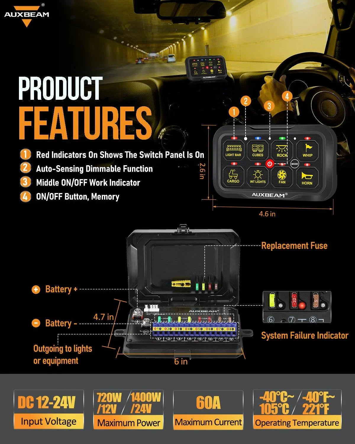 AR-800 8 Gang RGB Switch Panel, Off road Light Controller + 3