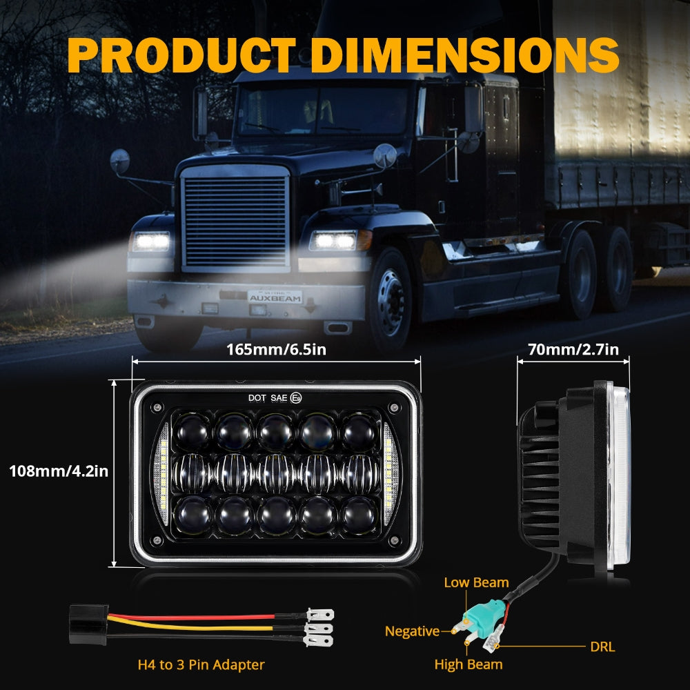 4X6 Inch Rectangular 45W 6000K White LED off-Road Auxiliary