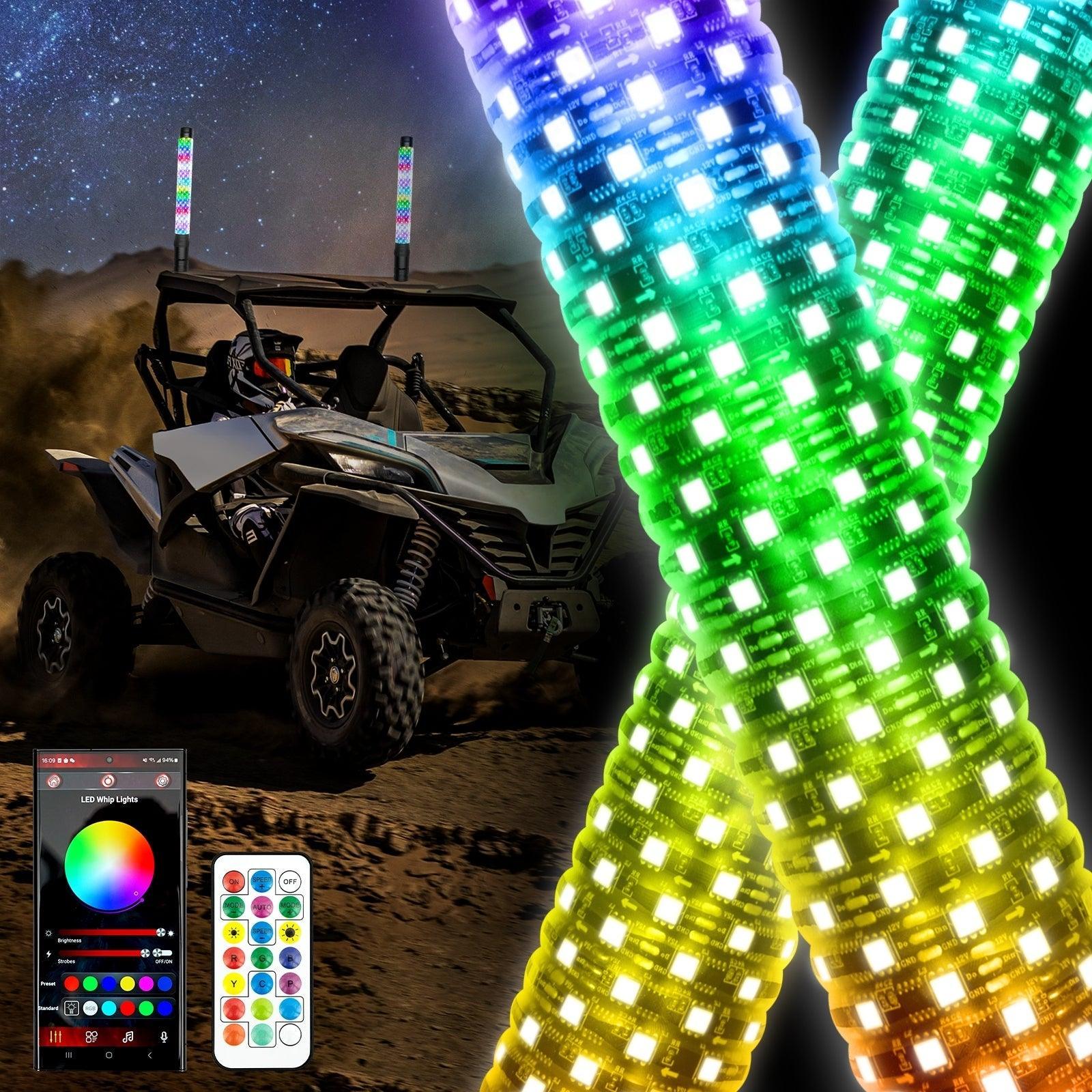 New 1.9FT LED RGB Whip Lights with Turn Signal & Brake Light, Bluetoot
