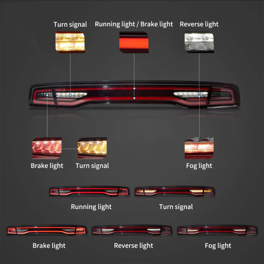 2011-2014 Dodge Charger LED Tail Lights Assembly Full LED W/Start-Up Animation With Red Turn Signal (Fit For US Models) 2011-2014 Dodge Charger LED Tail Lights Assembly Full LED W/Start-Up Animation With Red Turn Signal (Fit For US Models)