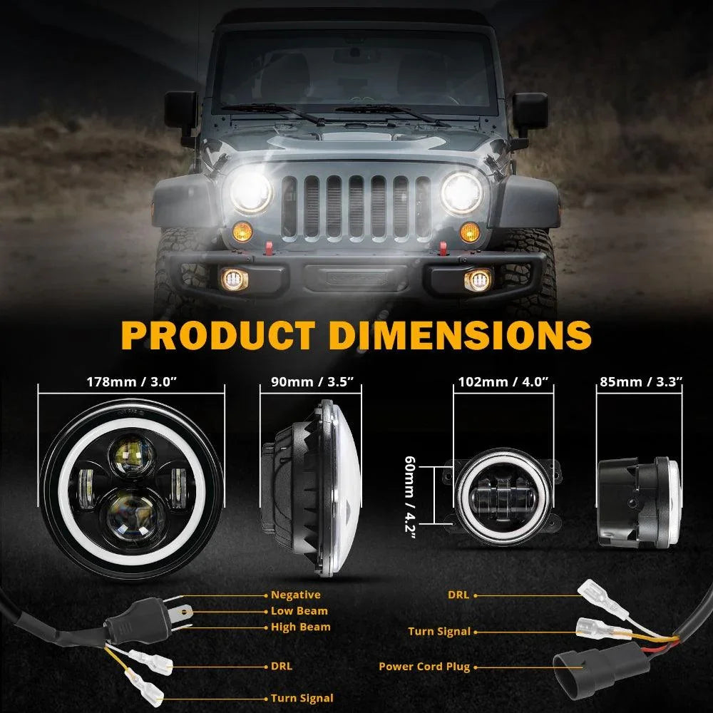 Faro LED Ultradelgado De 7 Pulgadas Y 90W Para Jeep Wrangler, Haz Faro