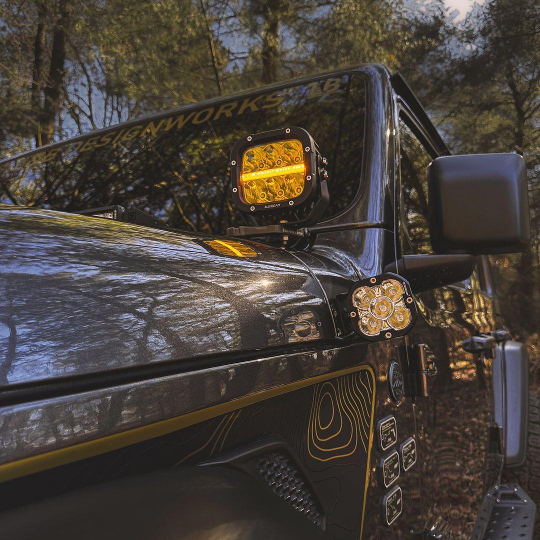AUXBEAM 5 LED Work Light Bar Spot Pods – Amber Fog Driving Lamp For Jeep Wrangler JK 2007-2018