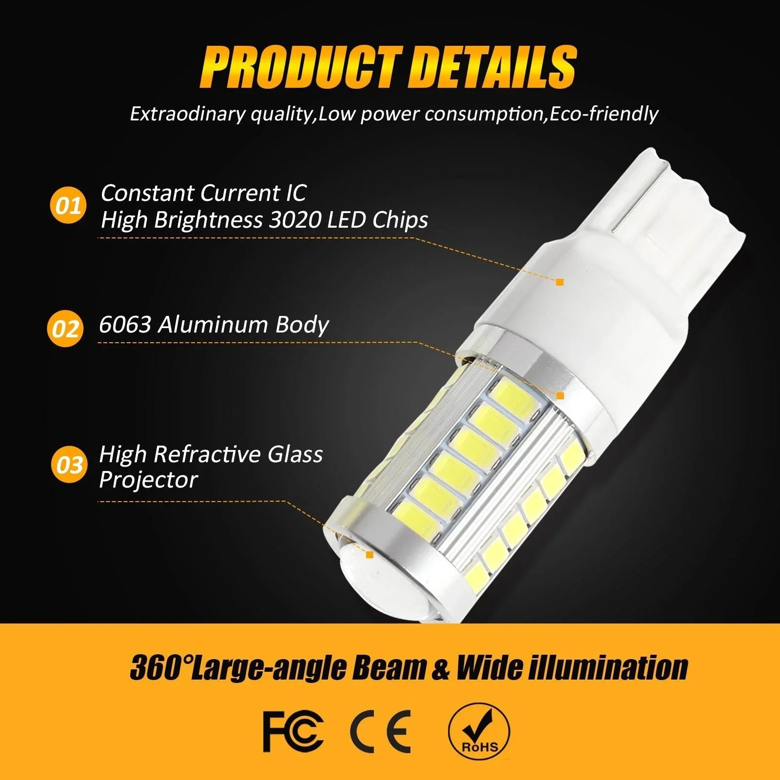 ランプ No Hyper Flash 24W Amber 7440 W21W T20 LED Bulb For Front/Rear