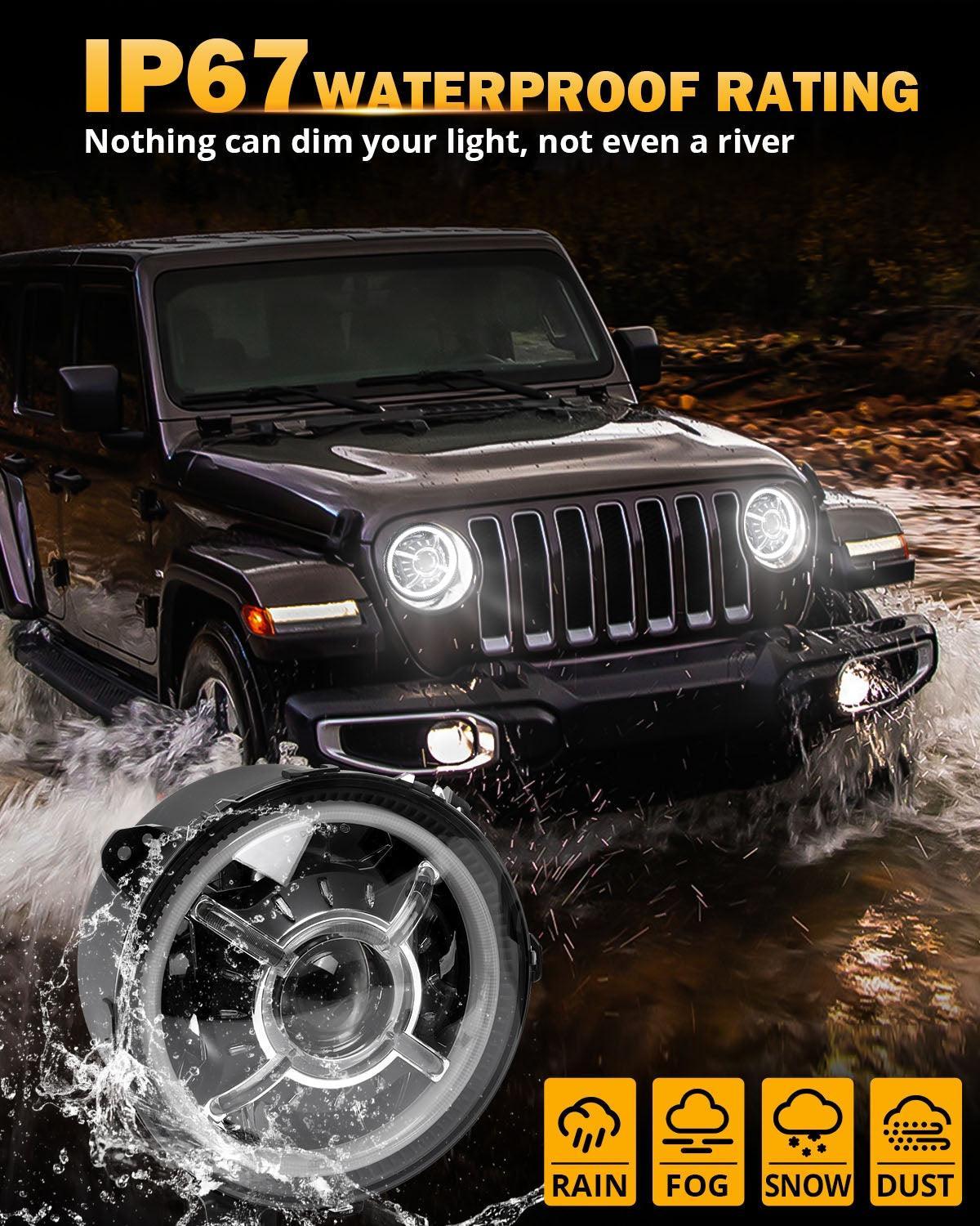 HWSTAR Fari LED 7 Pollici Tondi Per Jeep Wrangler JK TJ LJ | 16000 Lumen | H6024 | DOT | Aggiornamento Fari Alogeni