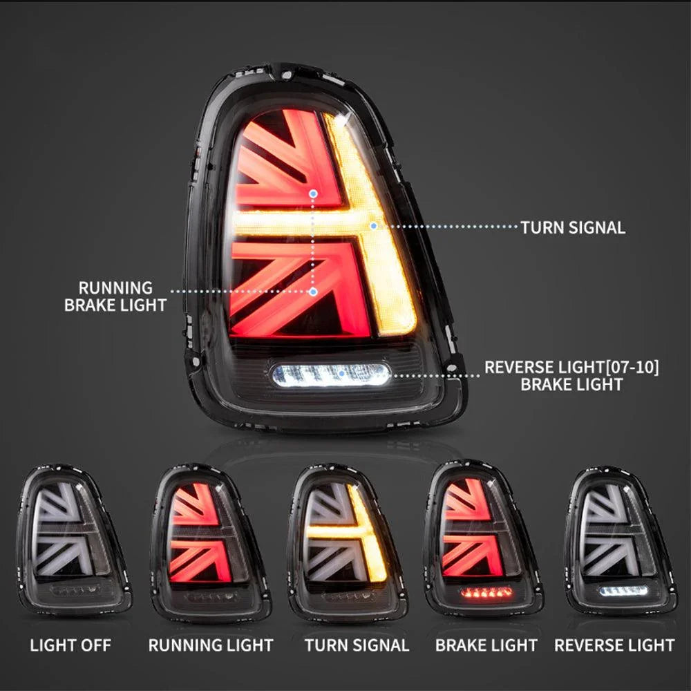 Euro Union Jack LED Rear Fog Lamp Pair For 2006-2015 Mini Cooper R56 R57 R58 R59 S JCW - Clear Lens, Black Housing