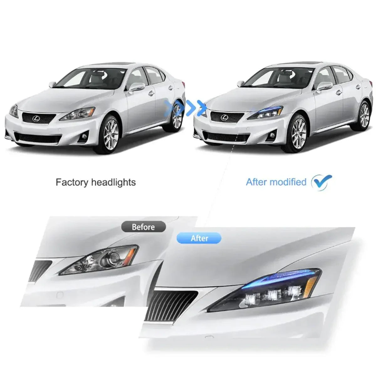 thumbnail image 2 of AUIMSOCO LED Headlight & Fog Light Bulbs Kit For Lexus IS250 IS350 (2006-2009) – 6000K, 60W, 6000LM, IP68 2 of 6