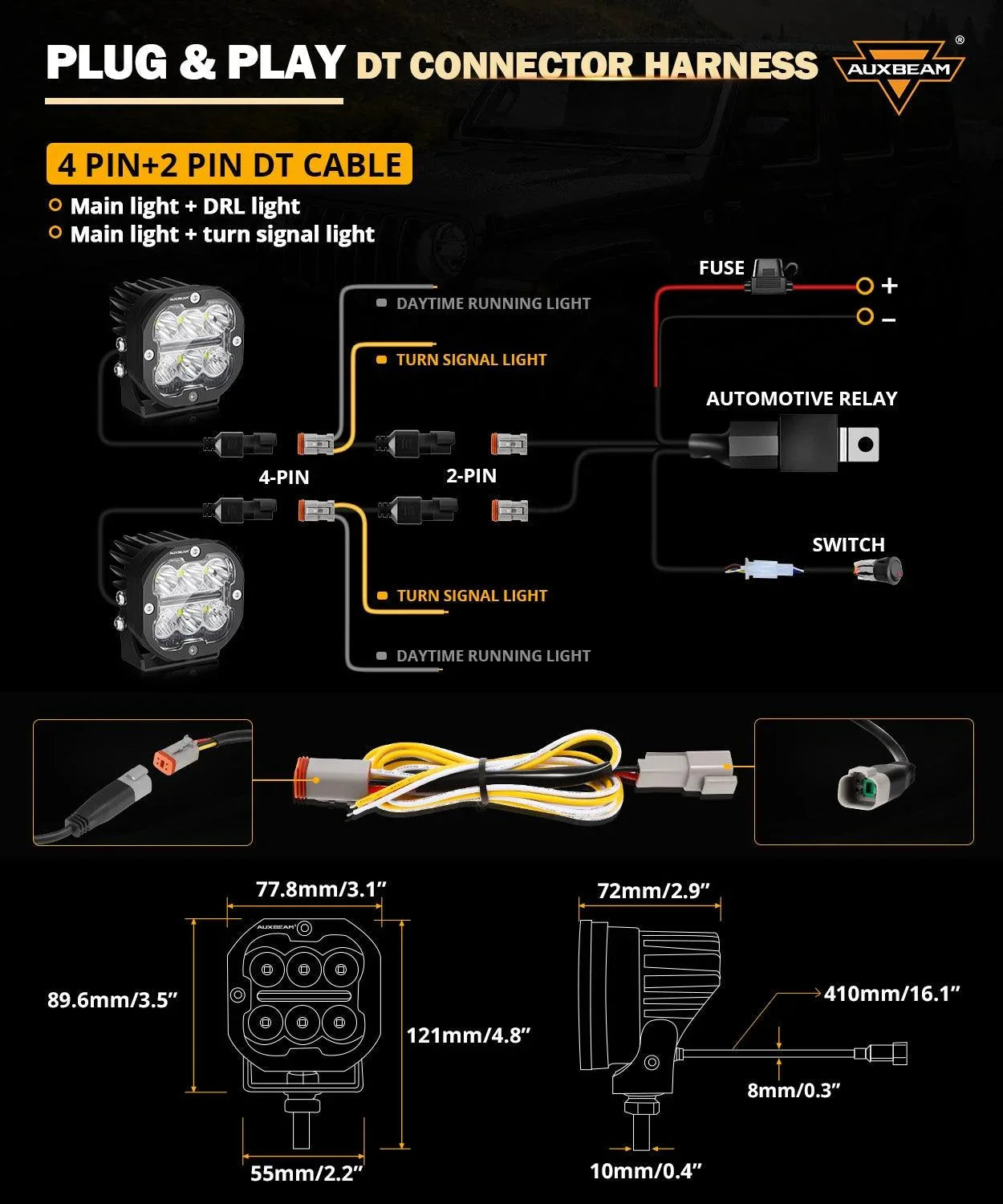 Aurora LED Wiring Harness With 2 Leads To Connect