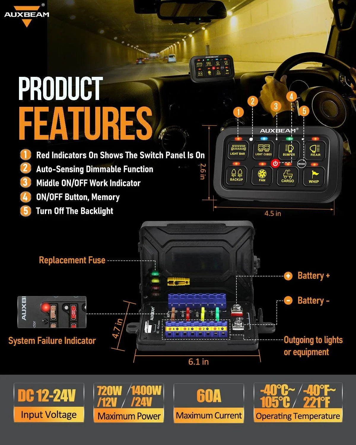 RGB Series 8 Gang (RB80) Switch Panel, Toggle/ Momentary/ Pulsed Mode