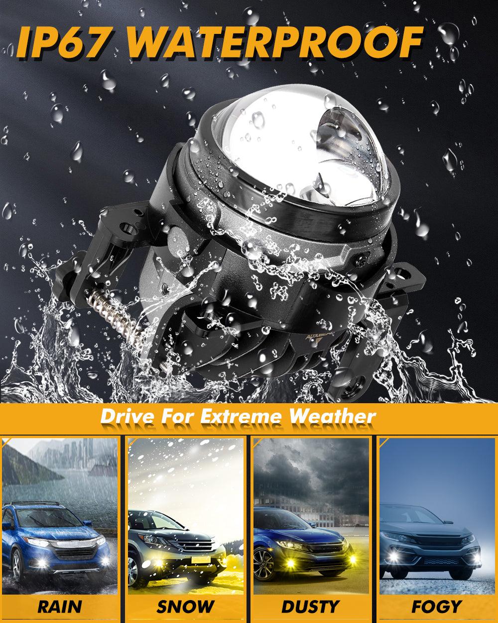 🆕3 Inch 104W Bi-LED Projector Lens Fog Light 3-Colors Switchback Hyper