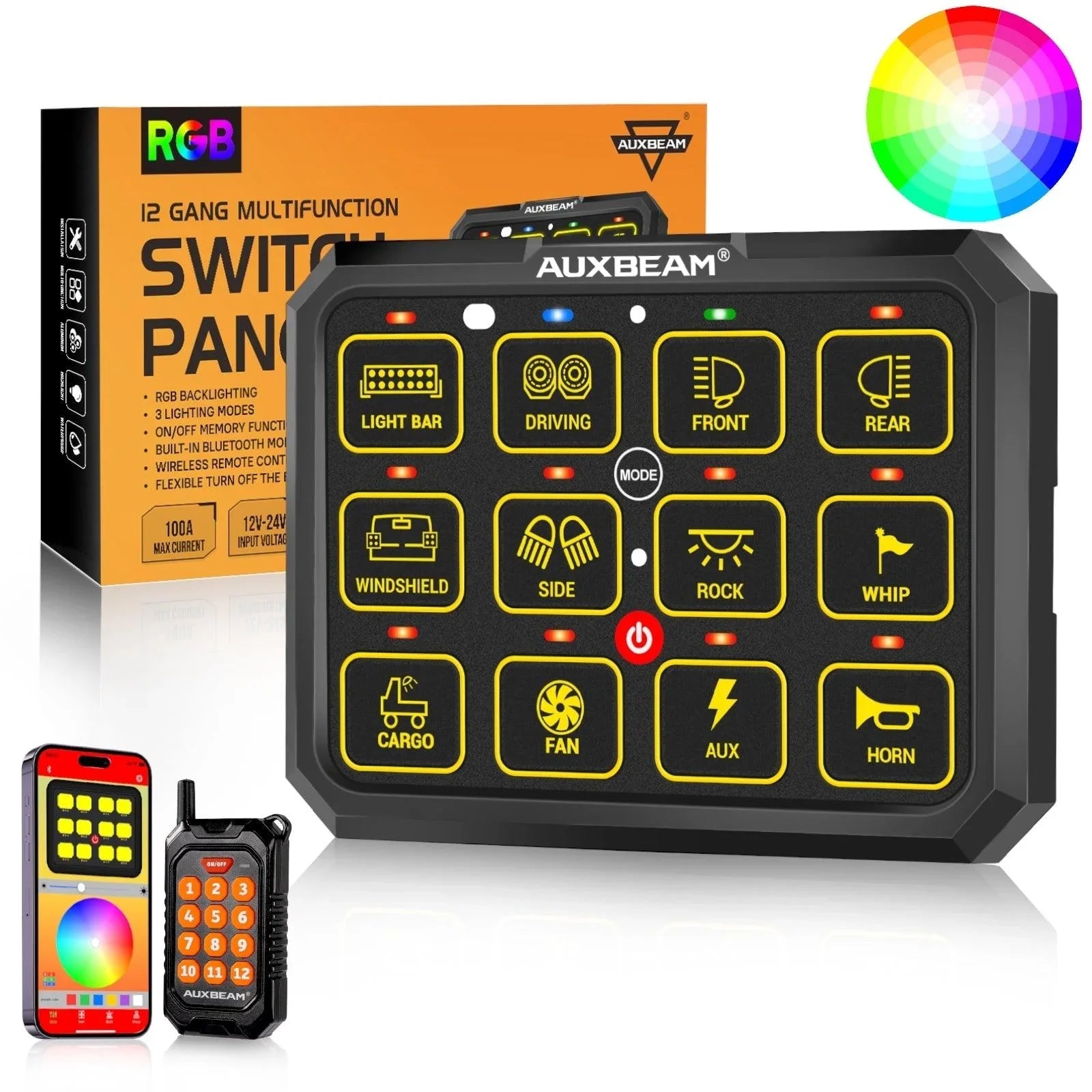 Remote Control Panel X Control Auxbeam® AC-1200 RGB Switch Panel with APP&Remote Control