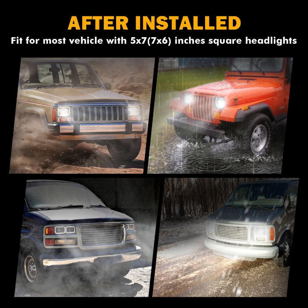 Rectangular Headlight Mount 7x6 Led Headlights Rectangular Headlamps High Low Sealed Beam w/DRL Tu