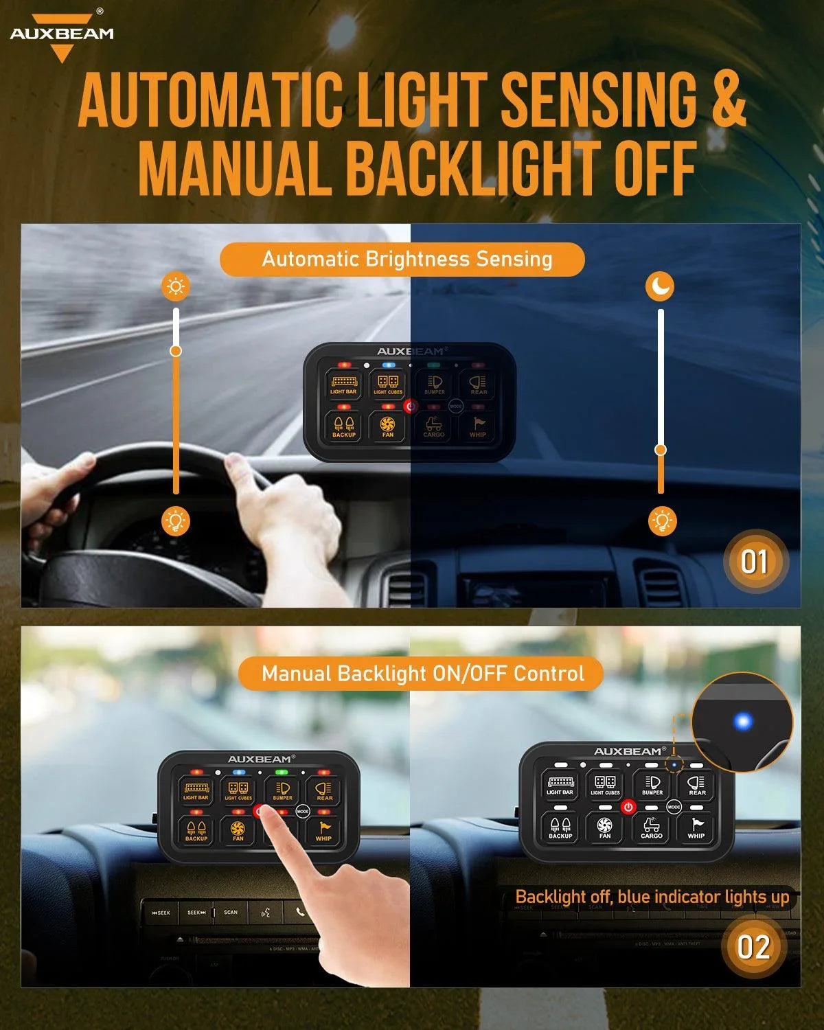 Auxbeam® RA80 RGB Switch Panel, Toggle/ Momentary/ Pulsed Mode