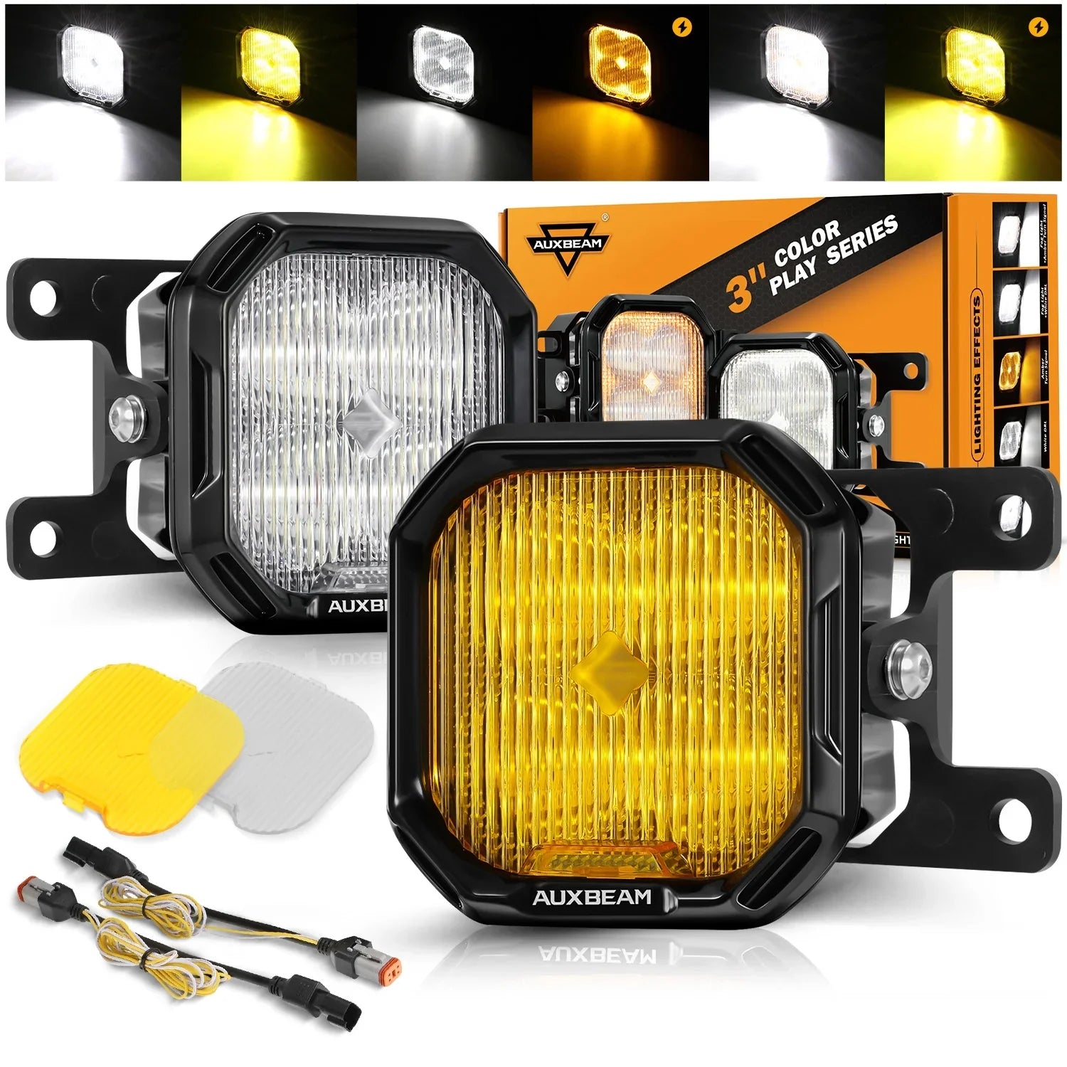 Color Play Series 3 Inch LED Fog Light Kit For Ford Honda Nissan Subar