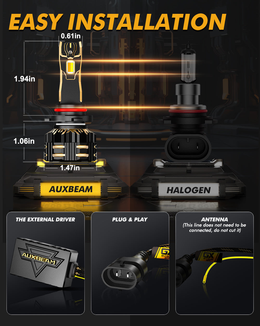 Auxbeam® 9005/HB3 led headlight bulb | with app control via