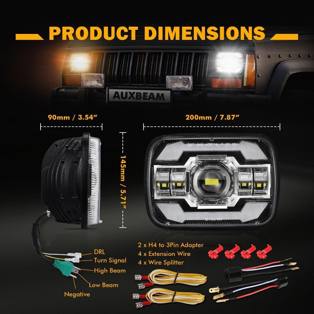 Starlight Flow Series 7x6 Inch Sealed Beam LED Headlights with Hi-Lo B