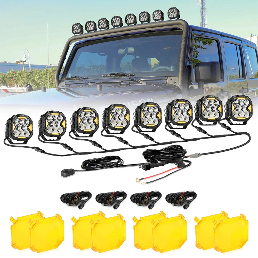 AUXBEAM 4 LED Work Light Bar – Square Spot Cube Pods – White/Amber Strobe Fog – 120W 6000K - View #4