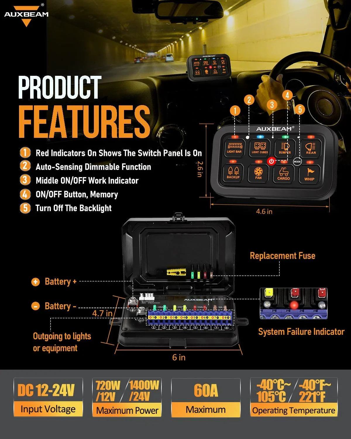 8 Gang Switch Panel RA80 - Auxbeam RGB Toggle Control
