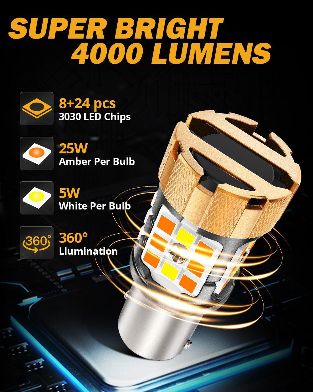 Color B21 R 1157 BAY15D LED Front Turn Signal & DRL Light Bulbs 25W 4000LM CAN-Bus ...