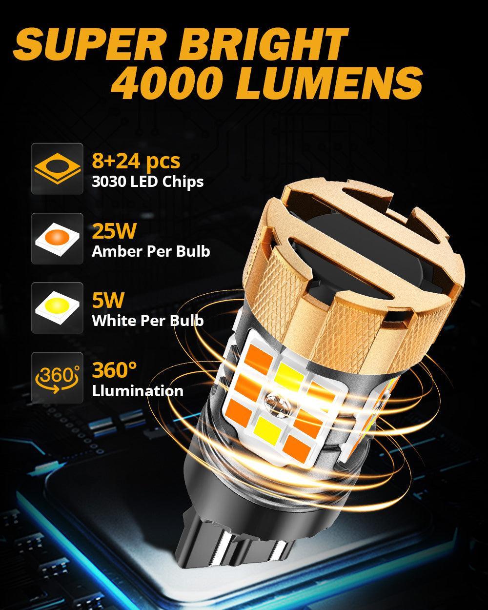 T20 7443 LED Front Turn Signal & DRL Light Bulbs 500% High