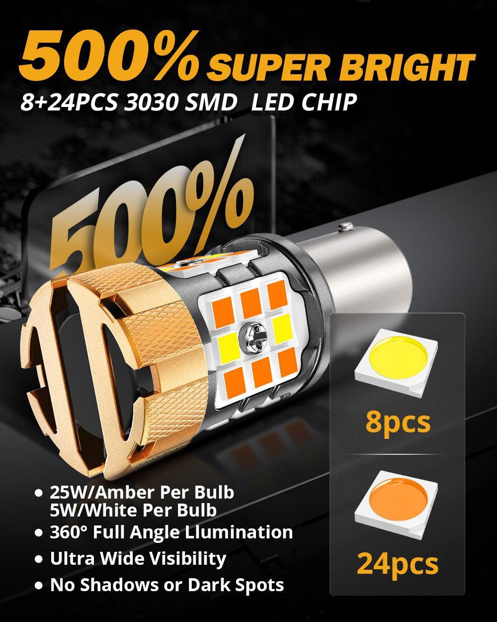 Color B21 R 1157 BAY15D LED Front Turn Signal & DRL Light Bulbs 25W 4000LM CAN-Bus ...